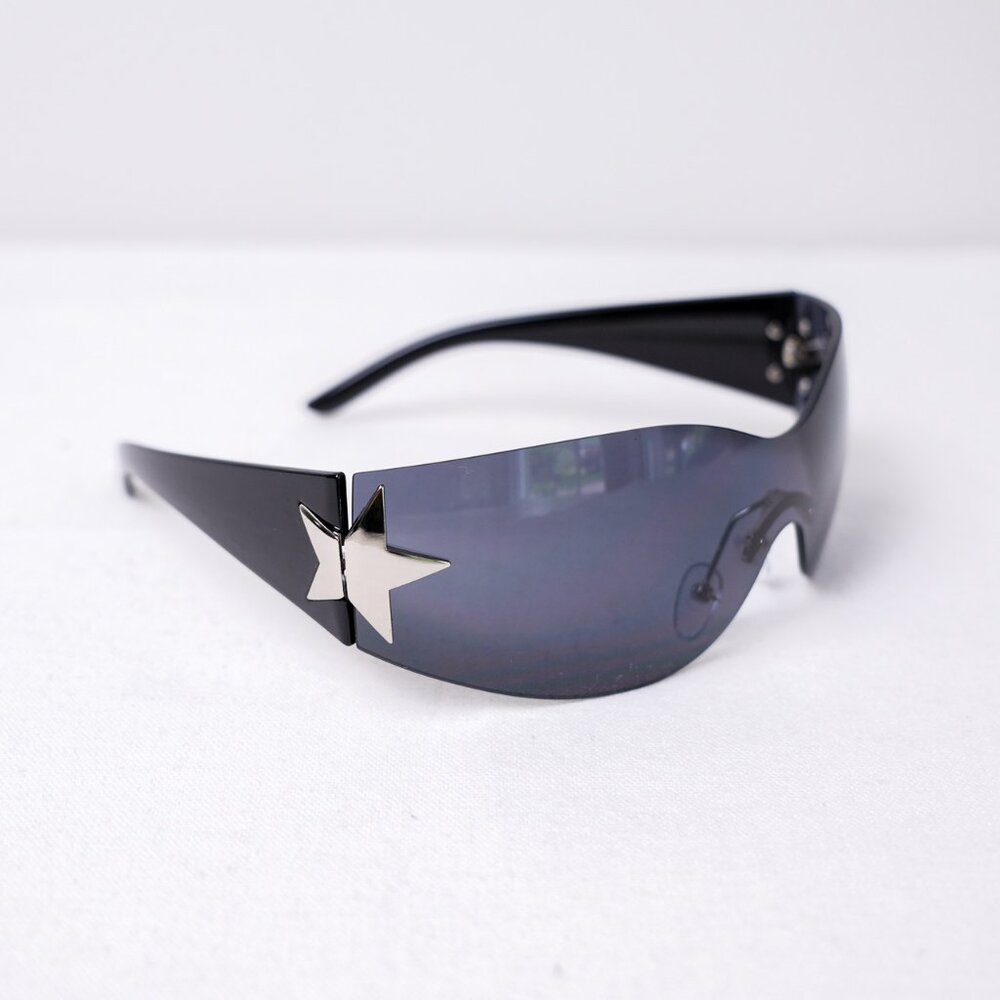 y2k rimless style black star wrap sunglasses